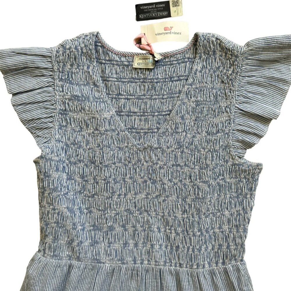 NWT Vineyard Vines x Kentucky Derby Blue & White Stripe Nap Dress Size L - Picture 3 of 14